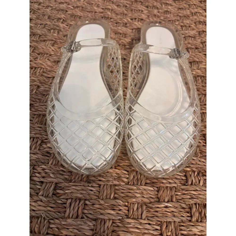 Tory Burch Mellow Jelly Mary Jane Mule Flats – Clear Woven Slip-On Shoes Sz 7